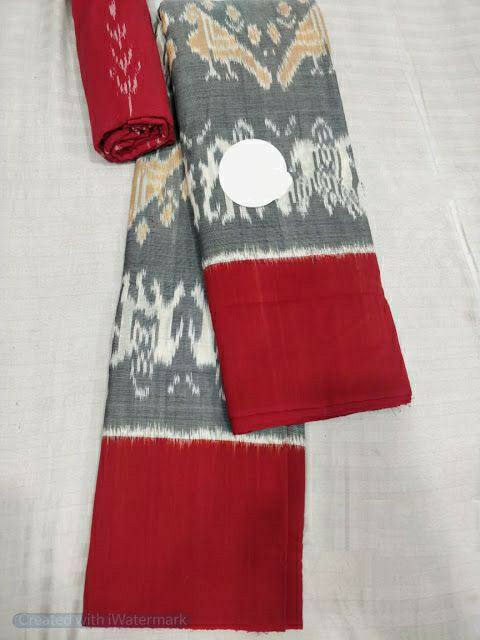 Gray and Red Printed Cotton Sarees from Pure Cotton Category