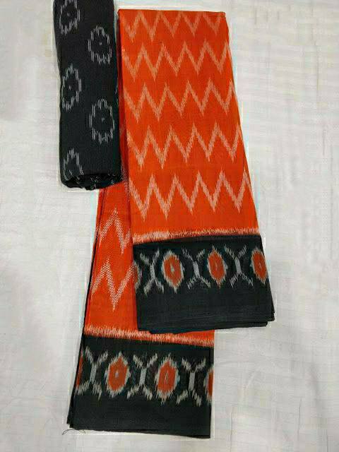 Orange Printed Cotton Sarees