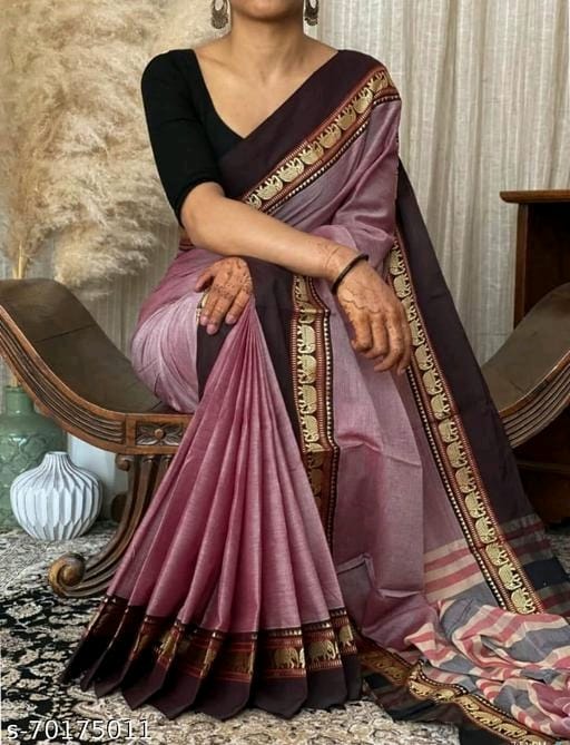 Plain Pastel Pink Saree