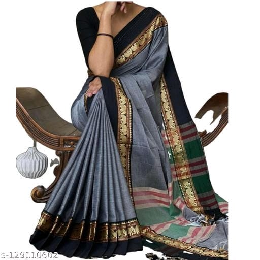 Plain Gray Handloom Saree