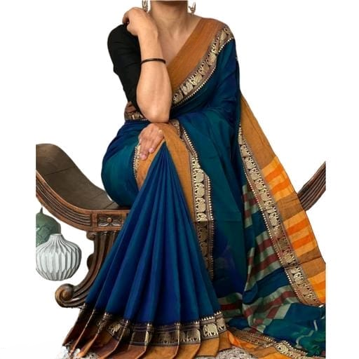 Bright Blue Handloom Saree