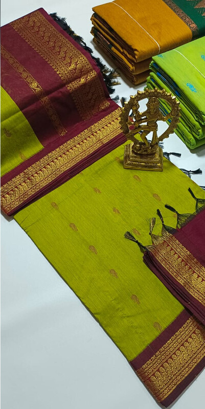 Parrot Green Pure Cotton Silk Saree