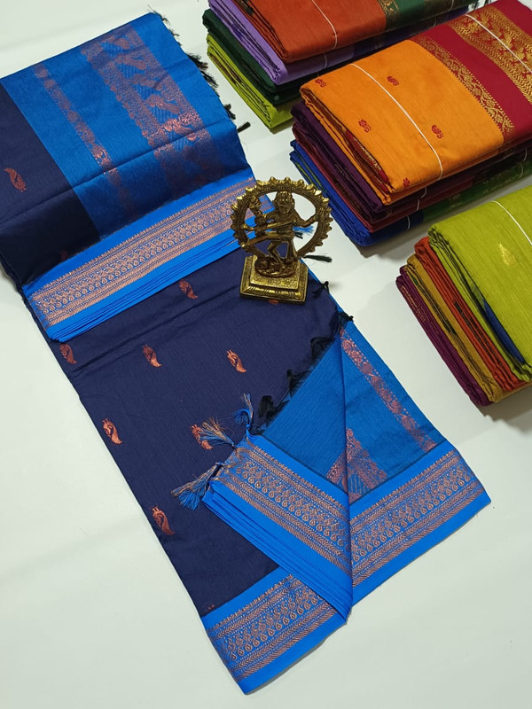 Navy Blue Pure Cotton Silk Saree