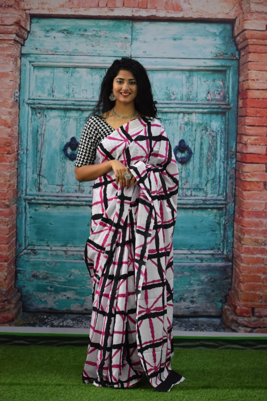 White MulMul Cotton Saree