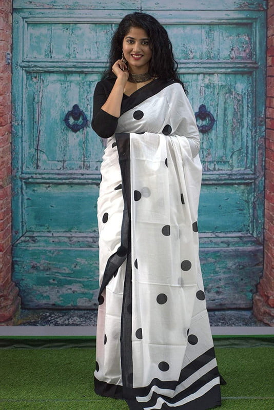 White MulMul Cotton Saree