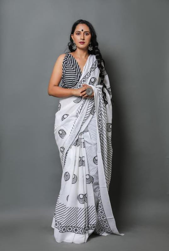 Pure White Mul Cotton Saree