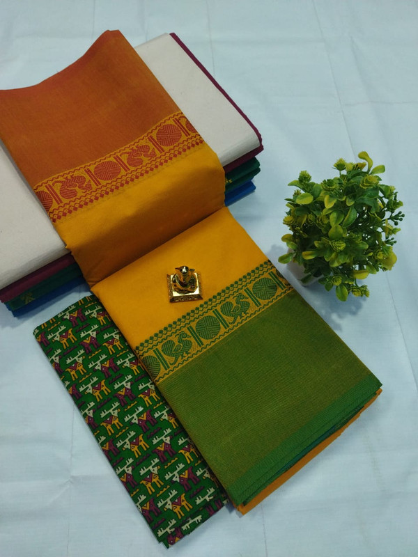 Daily Wear Burnning Yellow Colour Saree