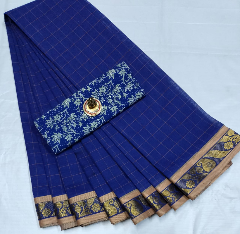 Small Checks with Bright Yellow along with Green Design Border Premium Cotton Saree