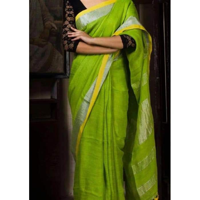 Parrot Green Cotton Handloom Saree