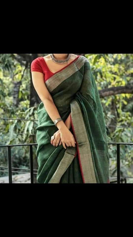 Bottle Green Cotton Handloom Saree