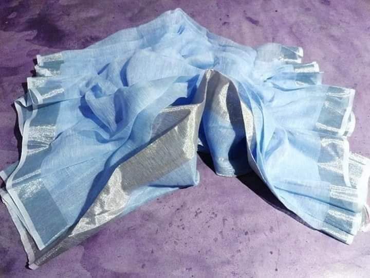 Sky Blue Cotton Handloom Saree