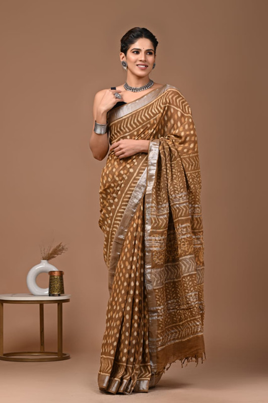 Mustard Yellow Kalamkari Print Saree