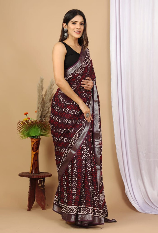 Maroon Kalamkari Print Saree