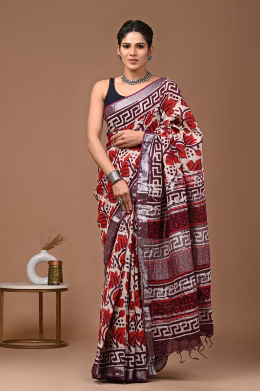 Brown Kalamkari Print Saree