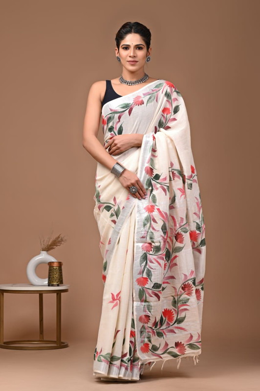 Baby Pink Kalamkari Print Saree