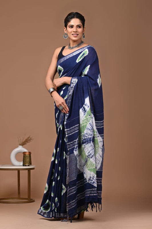 Navy Blue Kalamkari Print Saree
