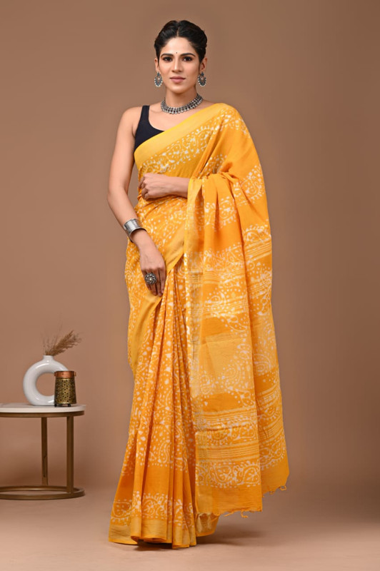 Kalamkari Print Yellow Saree