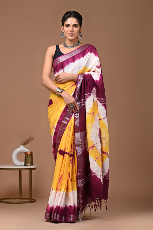 Yellow Kalamkari Print Saree