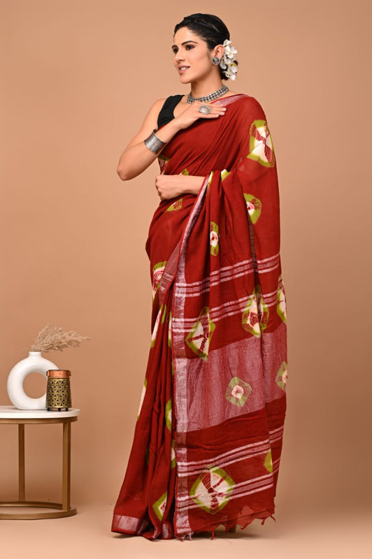 Blood Red Kalamkari Print Saree