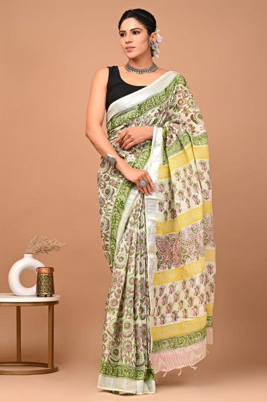Off White Kalamkari Print Saree