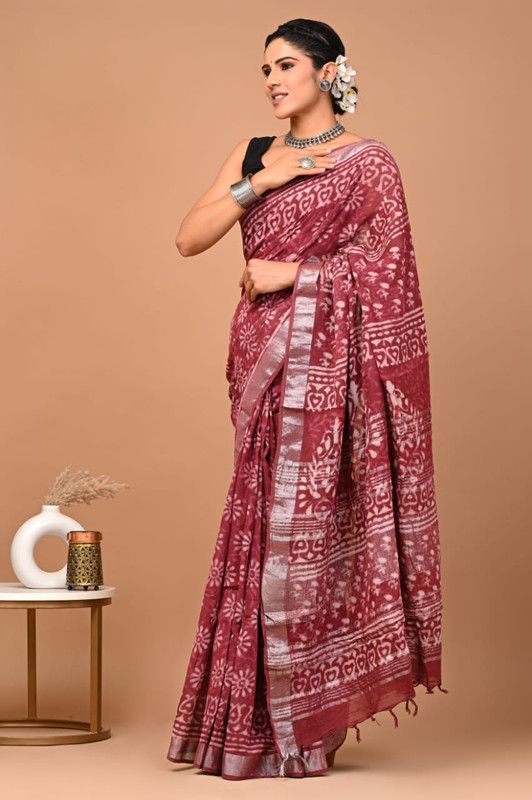Onion Pink Kalamkari Print Saree