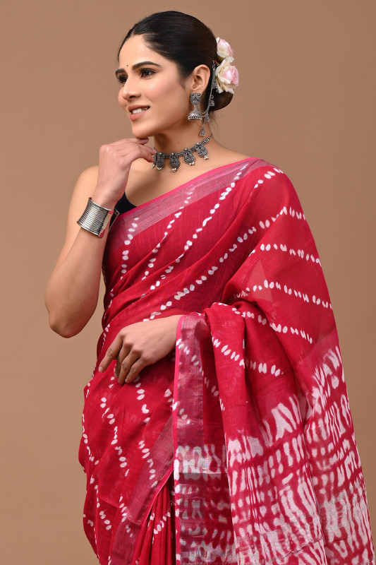 Rani Pink with White Print and Silver Border
