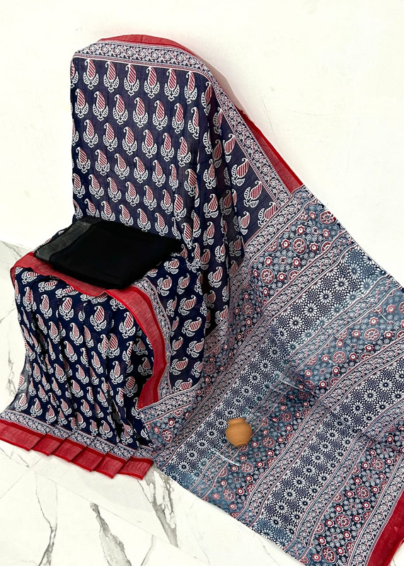 Printed Cotton Linen Black Saree