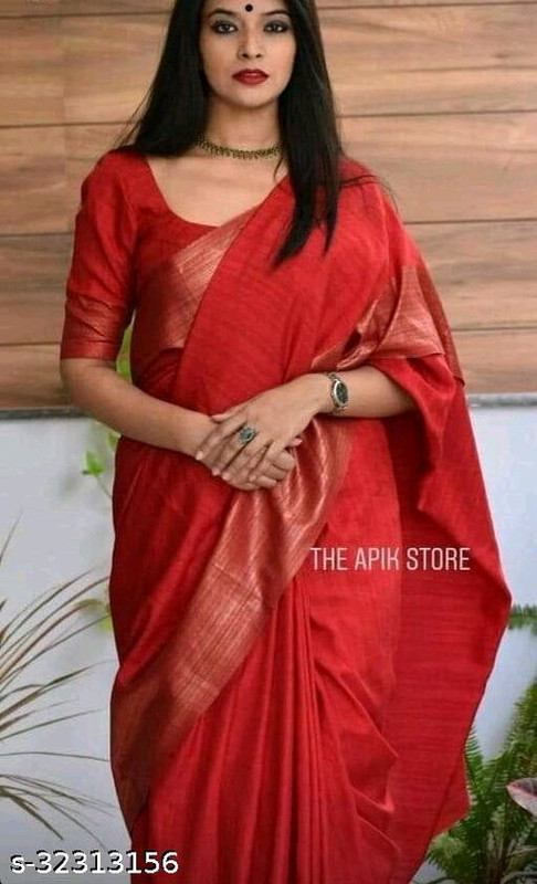 Beautiful Red Colour with Golden Zari in Semi Bapta Cotton Silk Saree