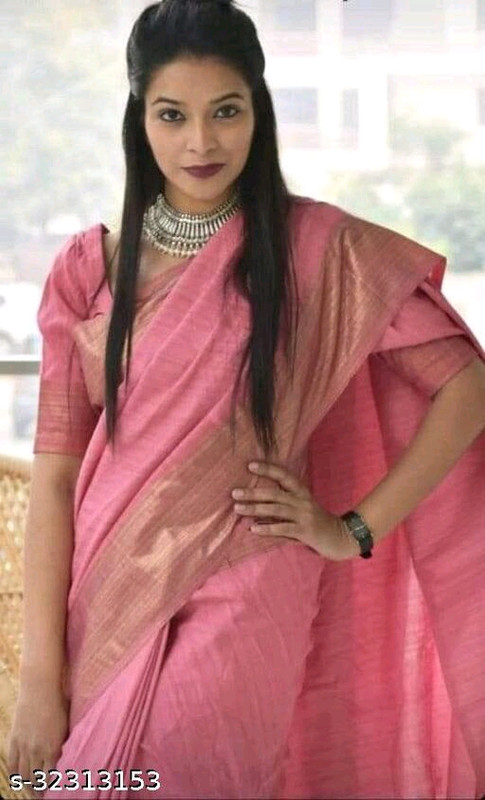 Beautiful Shinning Pink Colour with Golden Zari in Semi Bapta Cotton Silk Saree