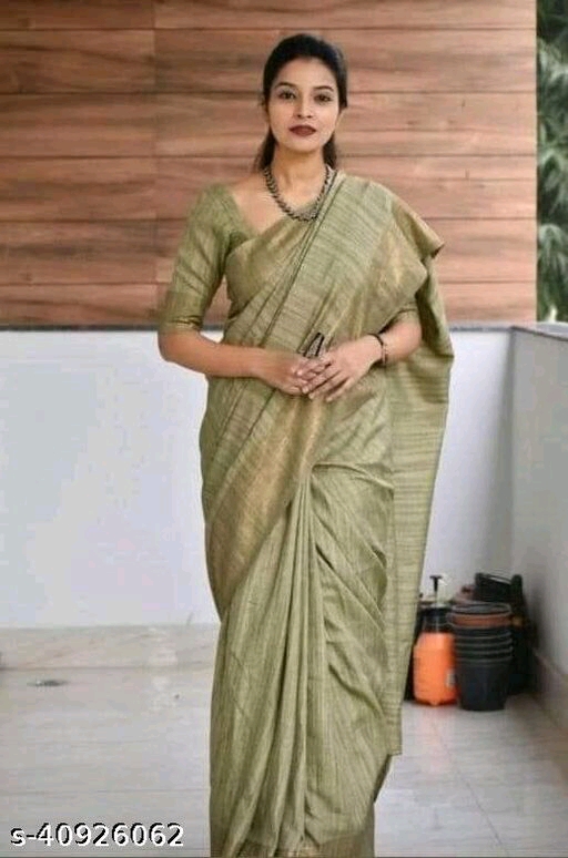 Beautiful and Elegant Wheat Colour with Golden Zari in Semi Bapta Cotton Silk Saree