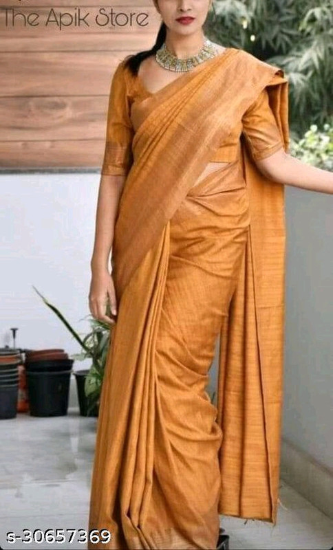 Beautiful Shinning Orange Colour with Golden Zari in Semi Bapta Cotton Silk Saree