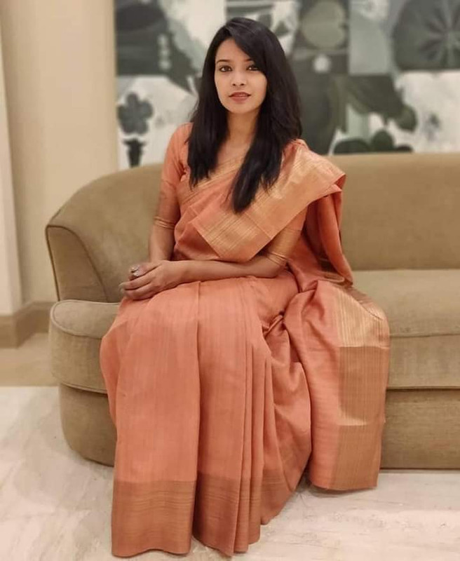 Beautiful Peach Colour with Golden Zari in Semi Bapta Cotton Silk Saree