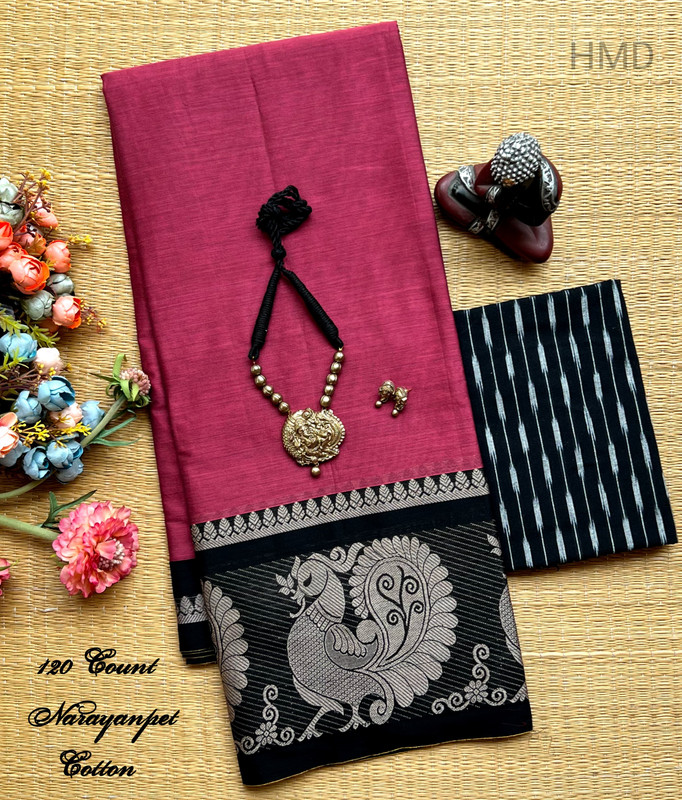 Pure Handloom Saree in Plain Pinkish