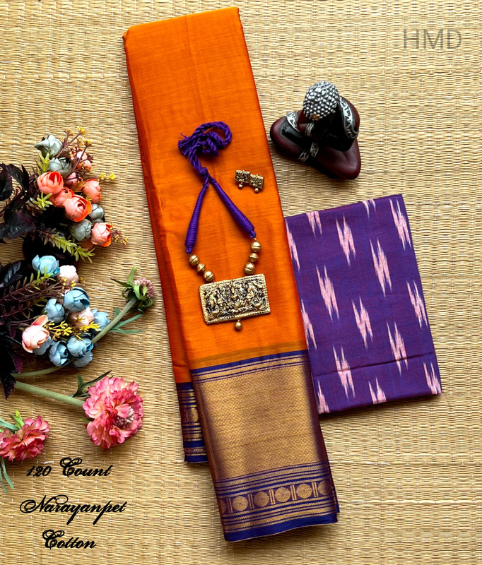 Pure Handloom Saree in Orange Colour