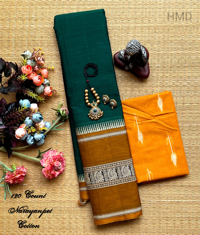 Pure Handloom Saree in Peacock Green Colour