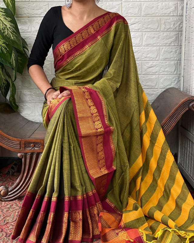 Pure Handloom Saree in Plain Dusty Mahendi Colour