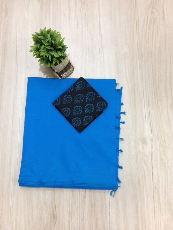 Sky Blue Cotton Saree