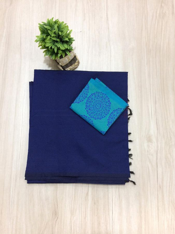 Blue Cotton Saree