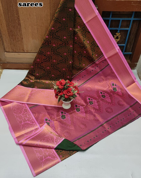 Bottle Green Semi Silk Saree
