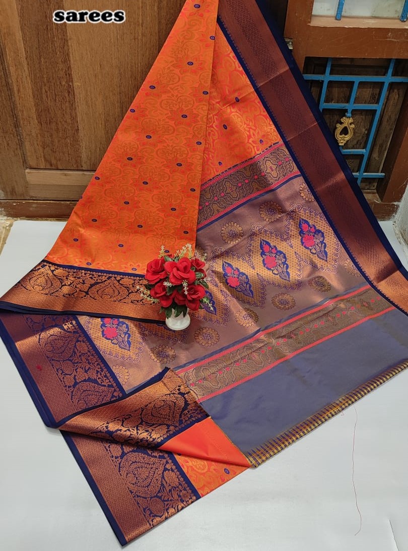 Orange Semi Silk Saree