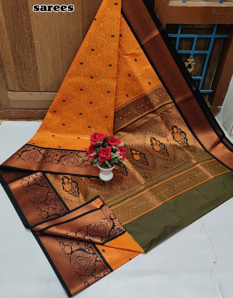 Semi Silk Saree Mango Yellow Colour