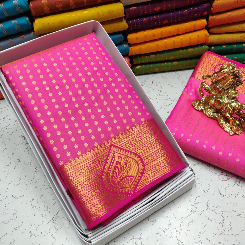 Semi Silk Saree in Pink Colour With Rich Lined Bhoota's and Golden Zari