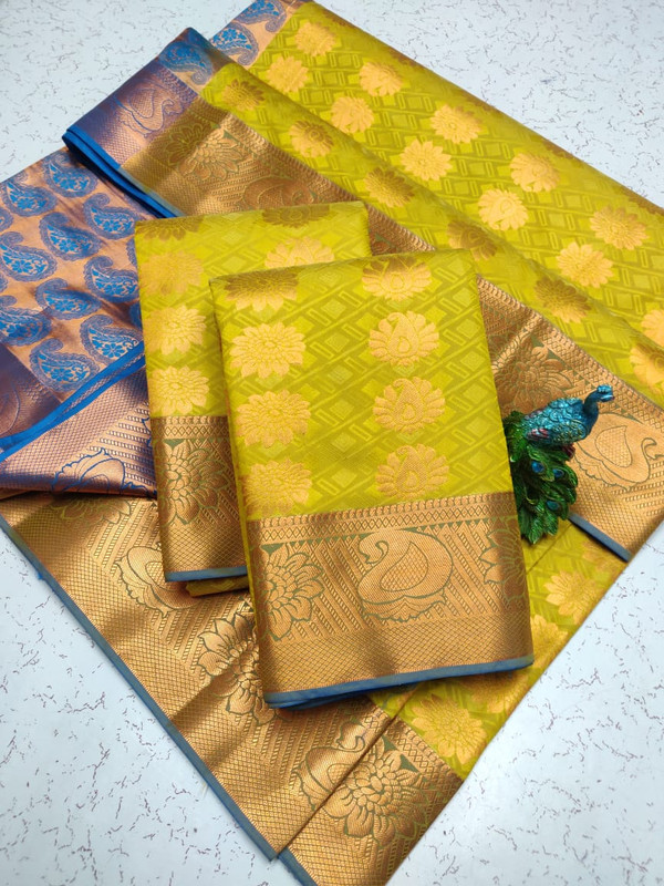 Lemon Green Semi Silk Saree