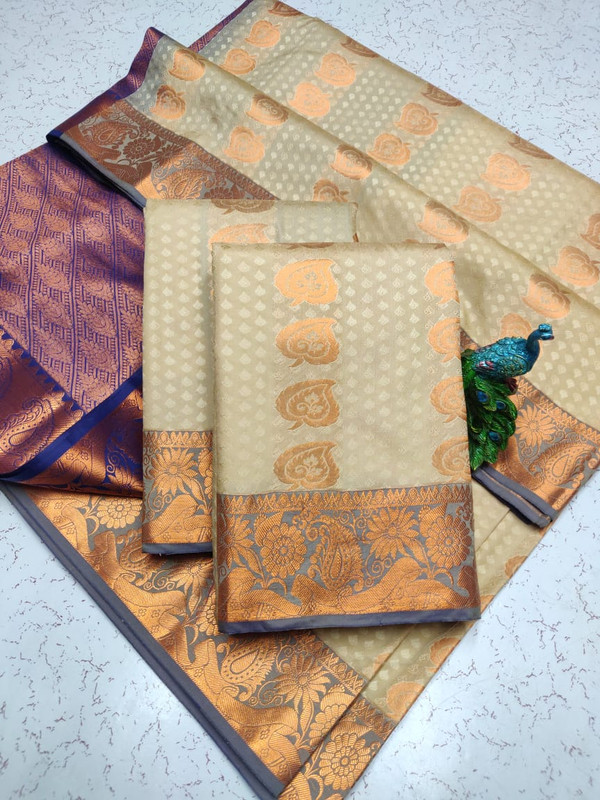 Semi Silk Saree in Sandal Colour with Maganta Pallu and Extreme Jari work Elegant Design Putta