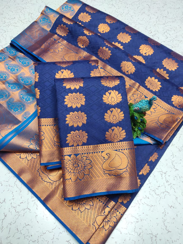 Semi Silk Saree in Navya Blue Colour with Sky Blue Pallu and Extreme Jari work Elegant Design Putta