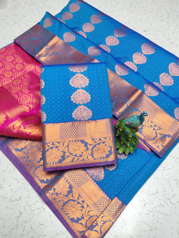 Semi Silk Saree in Sky Blue Colour with Maganta Pallu and Extreme Jari work Elegant Design Putta