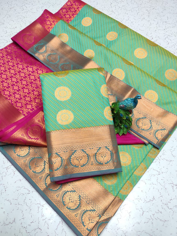 Cyan Colour Semi Silk Saree