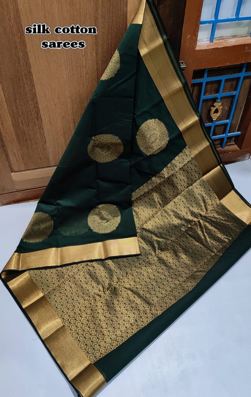 Cotton Silk Saree in Stylish Black Colour with Attractive Big Bhotta's and Wide Golden Zari Border