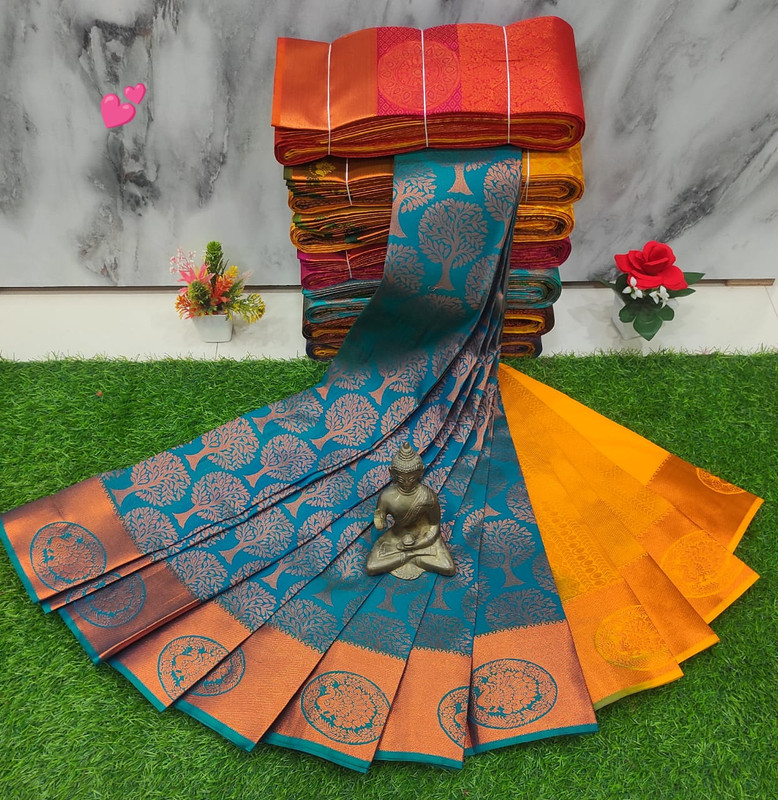 Sky Blue Pure Kanchipuram Bridal Saree