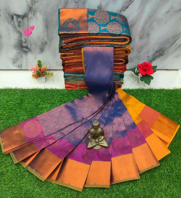 Bluish Violet Pure Kanchipuram Bridal Saree